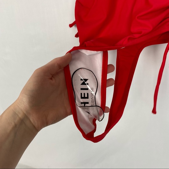 NWOT Red High Leg French Cut Ultra Cheeky Backless Tie Sides One Piece Swimsuit - Picture 8 of 8